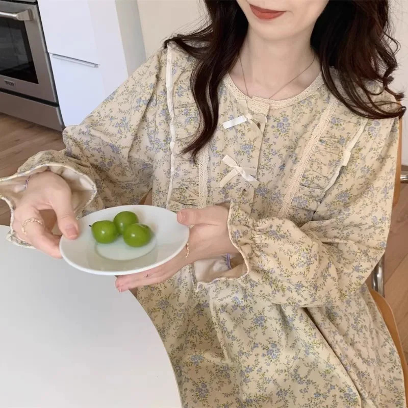Womens plus size pajamas garden style student home clothes twopiece Korean bow can be worn on long sleeved women 250313