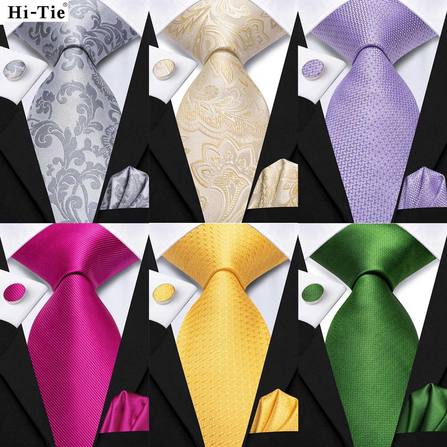 Hi-tie Mens Ties Solid Color Hot Green 8.5cm Jacquard Necktie Accessories Daily Wear Cravat Wedding Party Gift 3PCS Set X250407