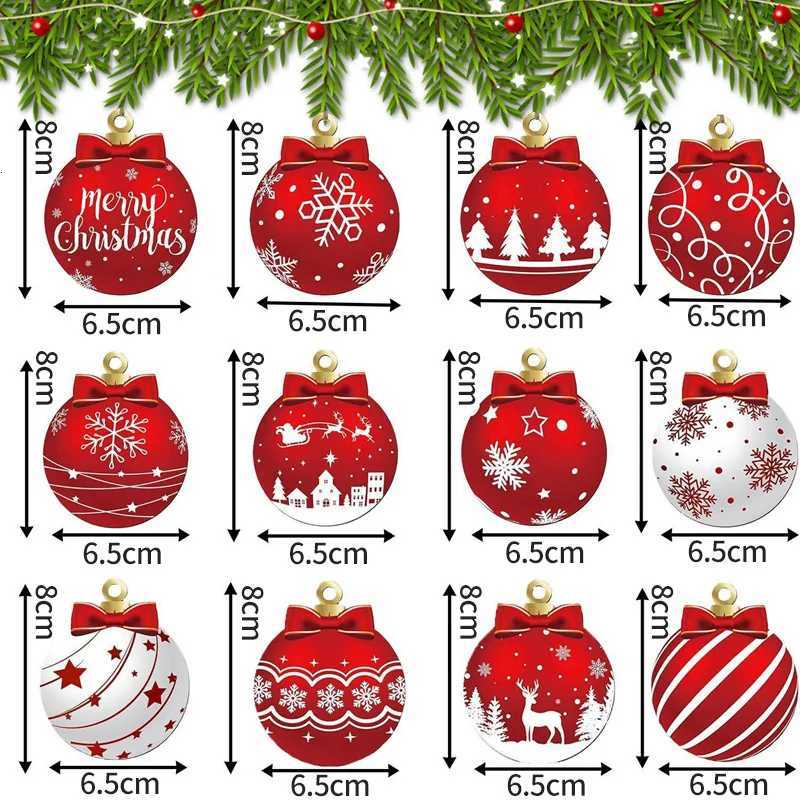 12/24/36PCS Christmas Balls Ornament Wood Christmas Tree Red Ball Pendant New Year Christmas Decoration Navidad Hanging Decor W251107