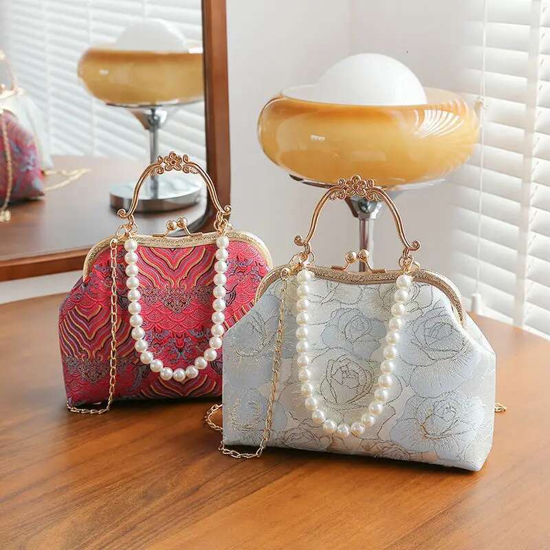 Vintage Classic Lace Beads Wedding Shell Lock Bags Women Shoulder Crossbody Bag Chain Women's Handbags Purses