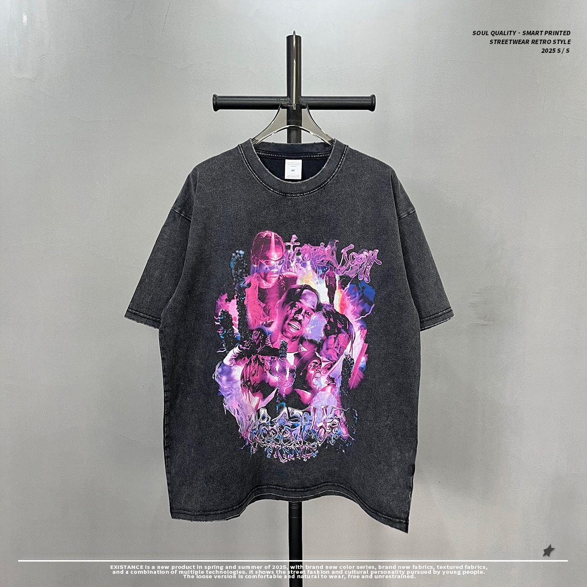 Chain Men's Wear | 2025 New Product Grinding Edge Black distressed Short sleeved Ins Trendy Brand Washed Person Printed T-shirt