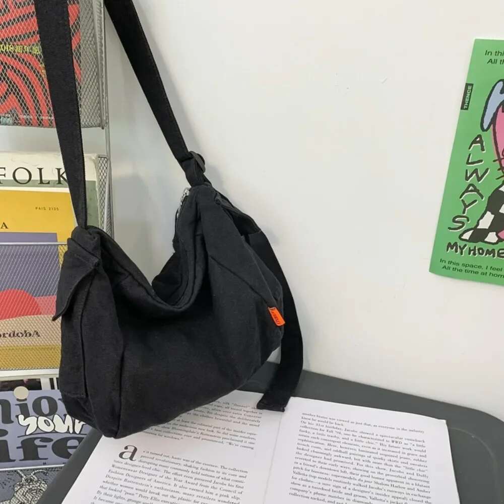 Canvas Fabric Female Hobo Soft Slouchy Shoulder Y2K Student Leisure Medium Size School Book Laptop Pouch Messenger Side Bag