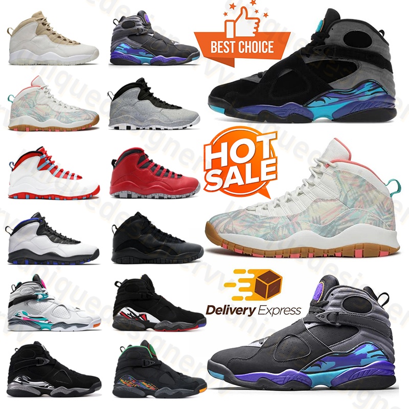 Fast delivery designer shoes 8 10 mens basketball 8s 10s shoes Aqua Playoffs Taxi Valentines Day White Green Winterized Men Trainers Sports Sneakers 40-47