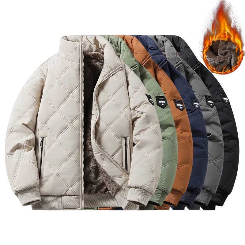 Winter Jacket Men Thick Warm Windproof Coat Fleece Thickened Warm Baseball Jacket Solid Color Zipper Large Size Top OutwearT251107