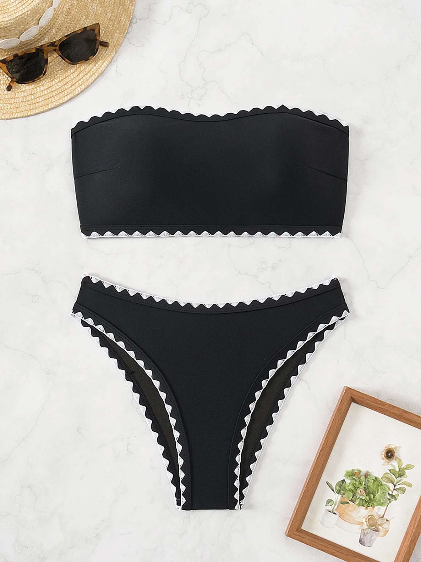 Dongdumaoyi Sexy Bandeau Bikini Mujer Women Black Patchwork Push Up Padded High Waist Swimsuit Beach Backless Bathing Suit Swimwear