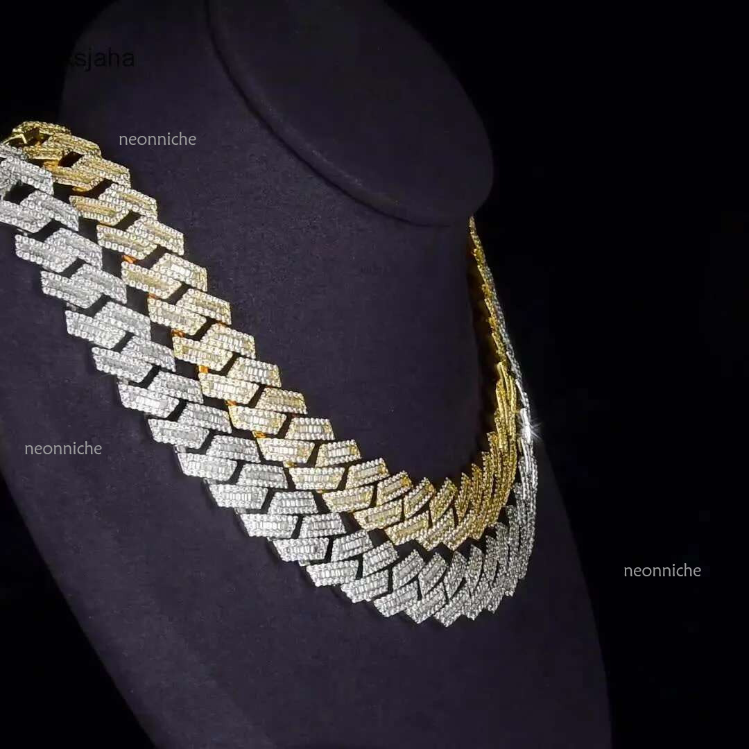 15mm Sier Hip Hop Vvs Dia Moissanite Baguette Cuban k Chain