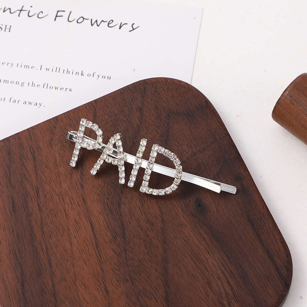 English letter one character bangs rhinestone silver personalized fashion trend hot alloy hair clip