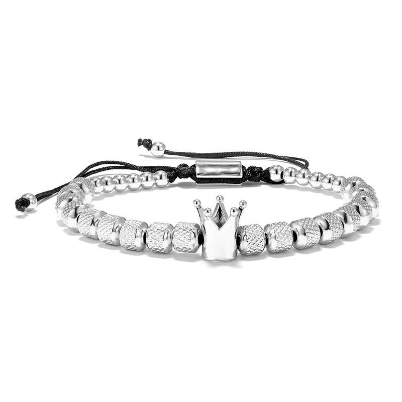 Copper Crown Jewelry Stainless Steel Beaded Pineapple Bead Braided Adjustable Bracelet