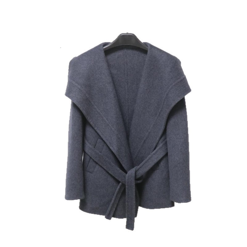 Large Lapel Elegant Style Double-Sided Wool Coat for Women New Autumn and Winter Tie-Waist Woolen Coat