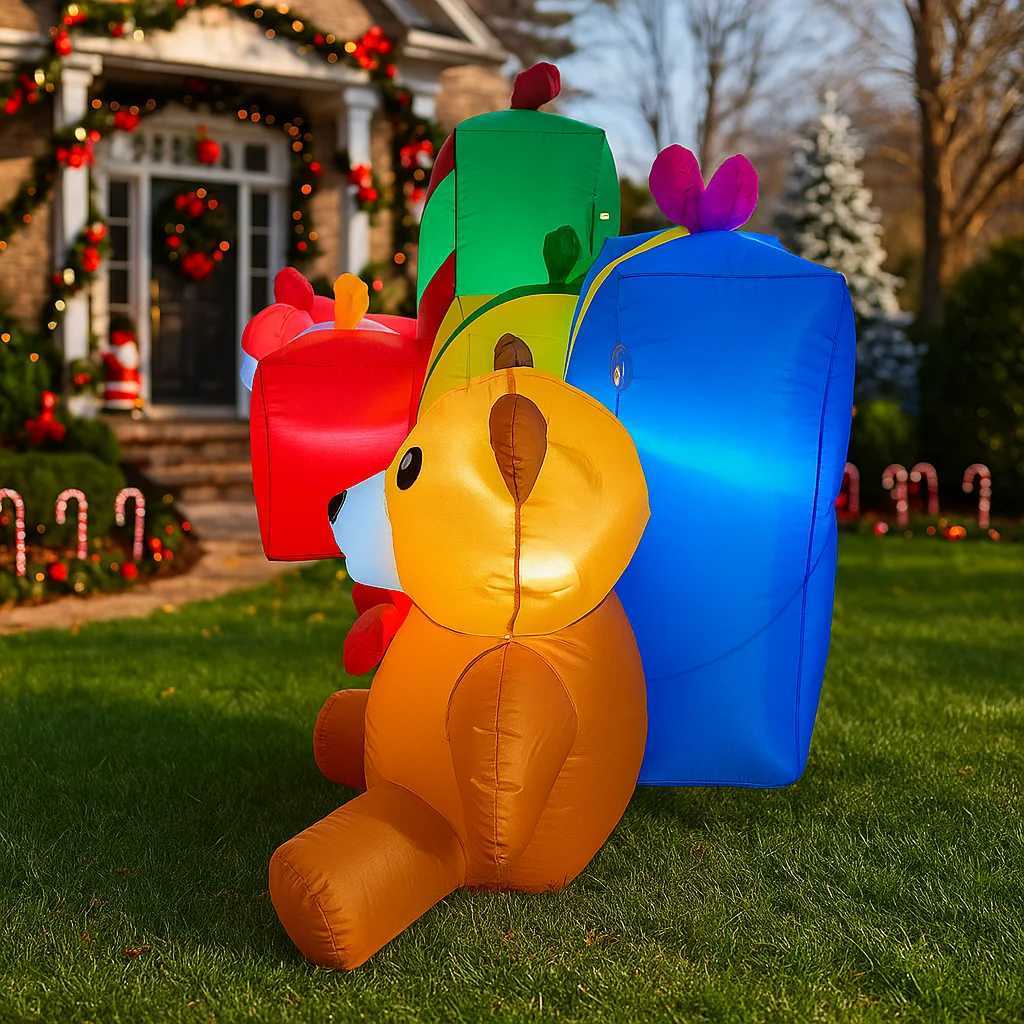 105FT Outdoor Holiday Decoration Santa Claus Gift Teddy Bear Inflatable Christmas Decor Xmas Yard Ornaments Lights Home Decor W251107