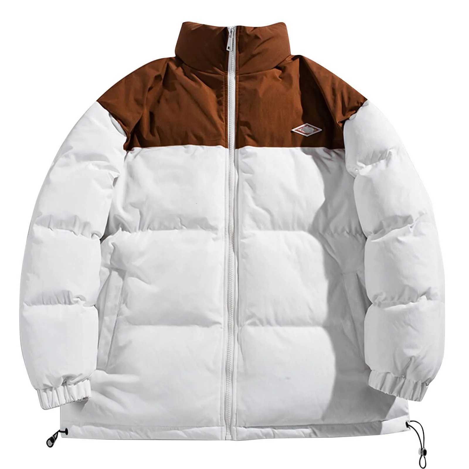 MenS Cotton Padded Jacket Winter Thick Warm Loose Patchwork Contrast Color Standing Bread Coat Men Windbreak Fleece JacketT251107