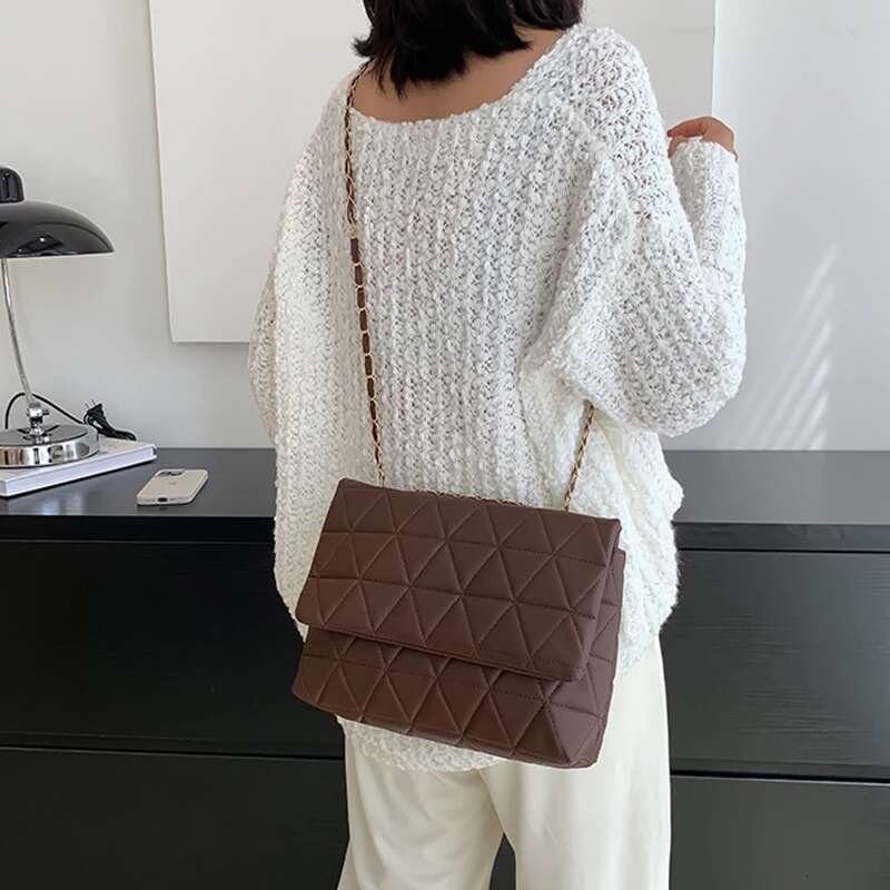 Plaid Pu Leather Shoulder Bag Chain Strap Crossbody For Women Fashion Designer Handbags Female Messenger Bags