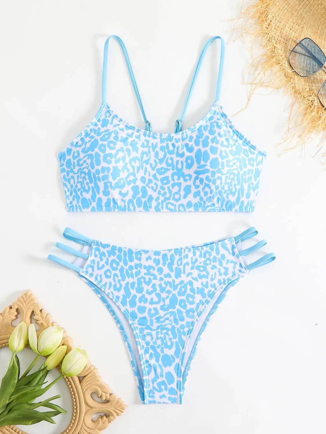 Dongdumaoyi Sexy Hot Pink Leopard Print Patchwork Bikini Set Women Push Up Hollow Out Bandage High Waist Swimsuit Bathing Suit Swimwear