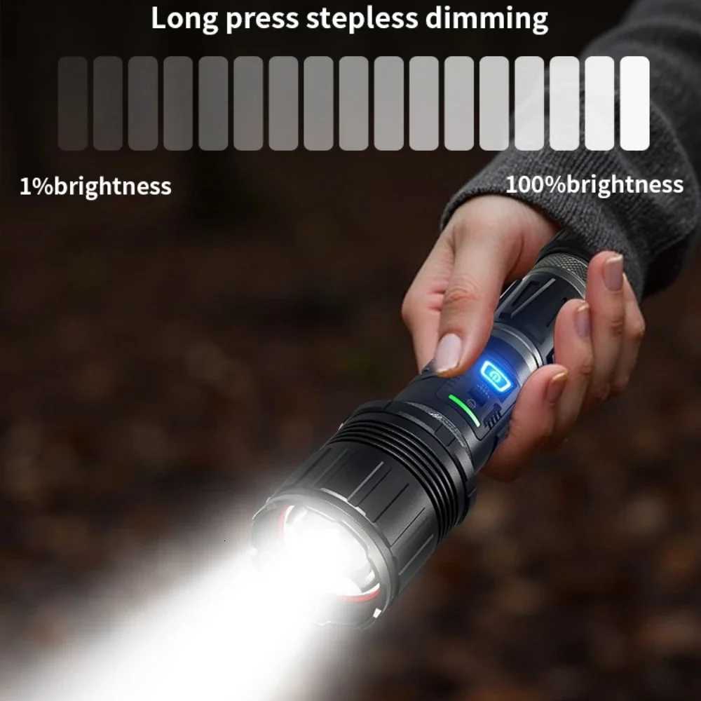 Powerful 50W LED16LED Side Light Long Range Flashlight Type-C USB Rechargeable Flashlights Telescopic Zoom TorchW251106
