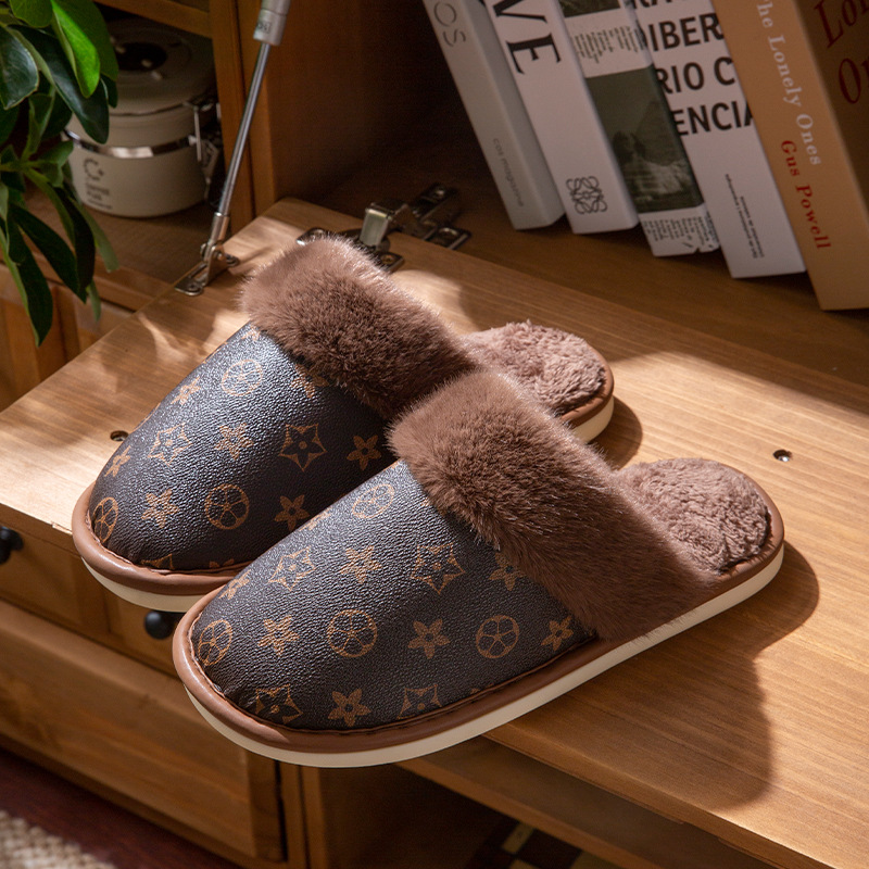 Designer Home Slippers for Men and Women Waterproof Cotton Winter & Autumn Indoor Shoes with Anti-Slip Thickened Fluffy Shoes