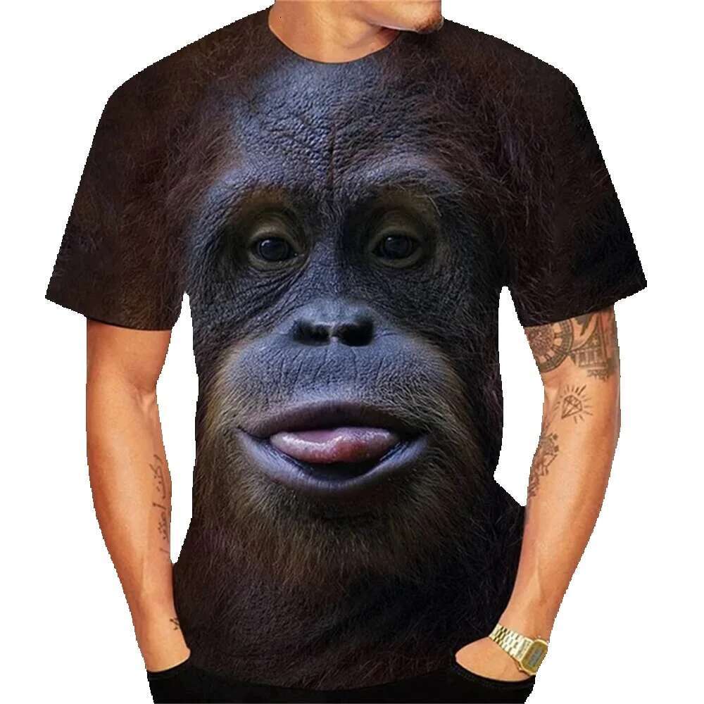 Men's short sleeved unisex pattern T-shirt, fun clothes, kiss, monkey, Jules, 3D imitation, Ust El, printed gorilla, Y T-shirt