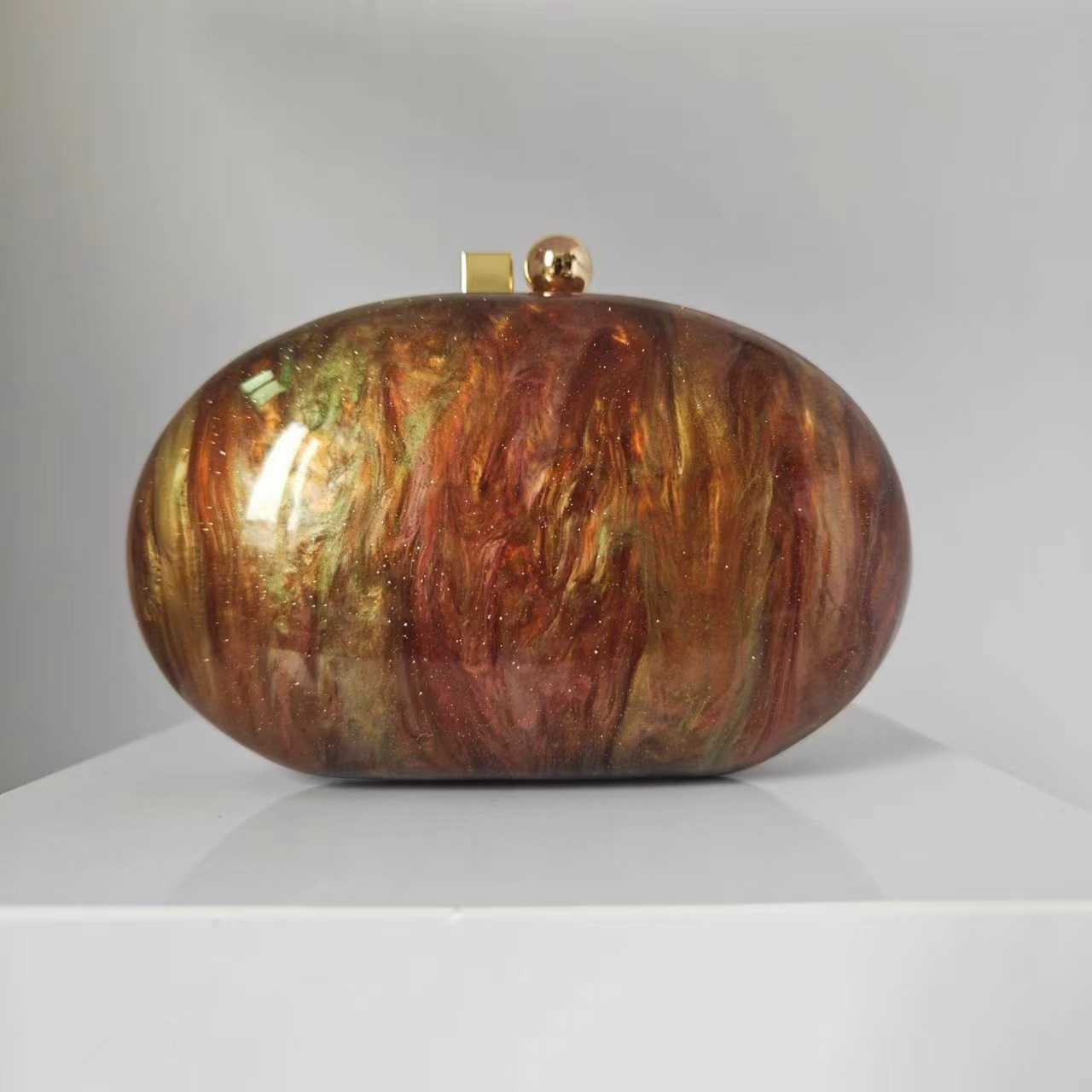 Apricot pearl coffee oval acrylic head fashion messenger shoulder Dinner Bag