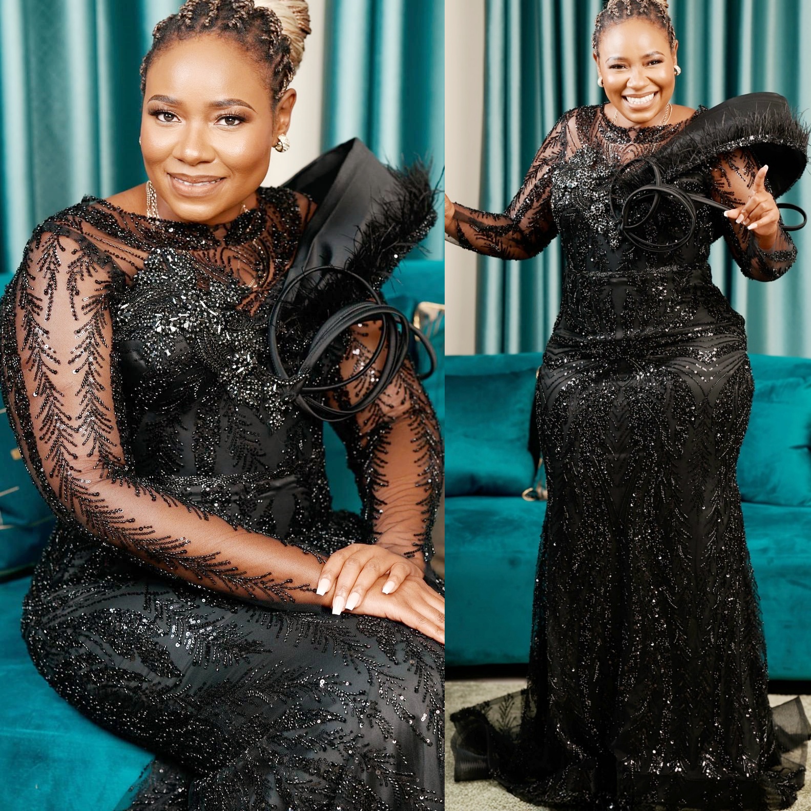 Aso Ebi Black Mermaid Prom Dresses 2026 Feather Crystals Sequined Evening Formal Party Second Birthday Engagement Gowns Plus Size Dress For Special Oc