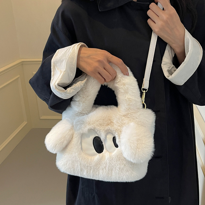 2025S Designer Women S Bag Women S Autumn Winter New Hairy Handheld Cartoon Cute Big Eyes Puppy Versatile Plush Crossbody Bag