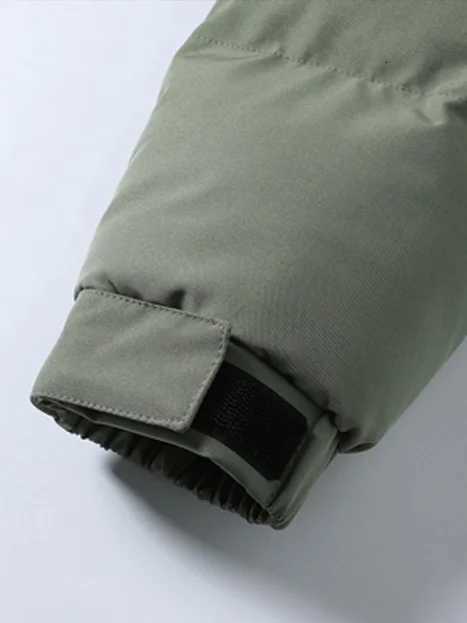 Color - Blocked Army Green Black Down Jacket Water - Resistant Shell Adjustable Cuffs Retro - Inspired Puffer Cold - WeathT251107