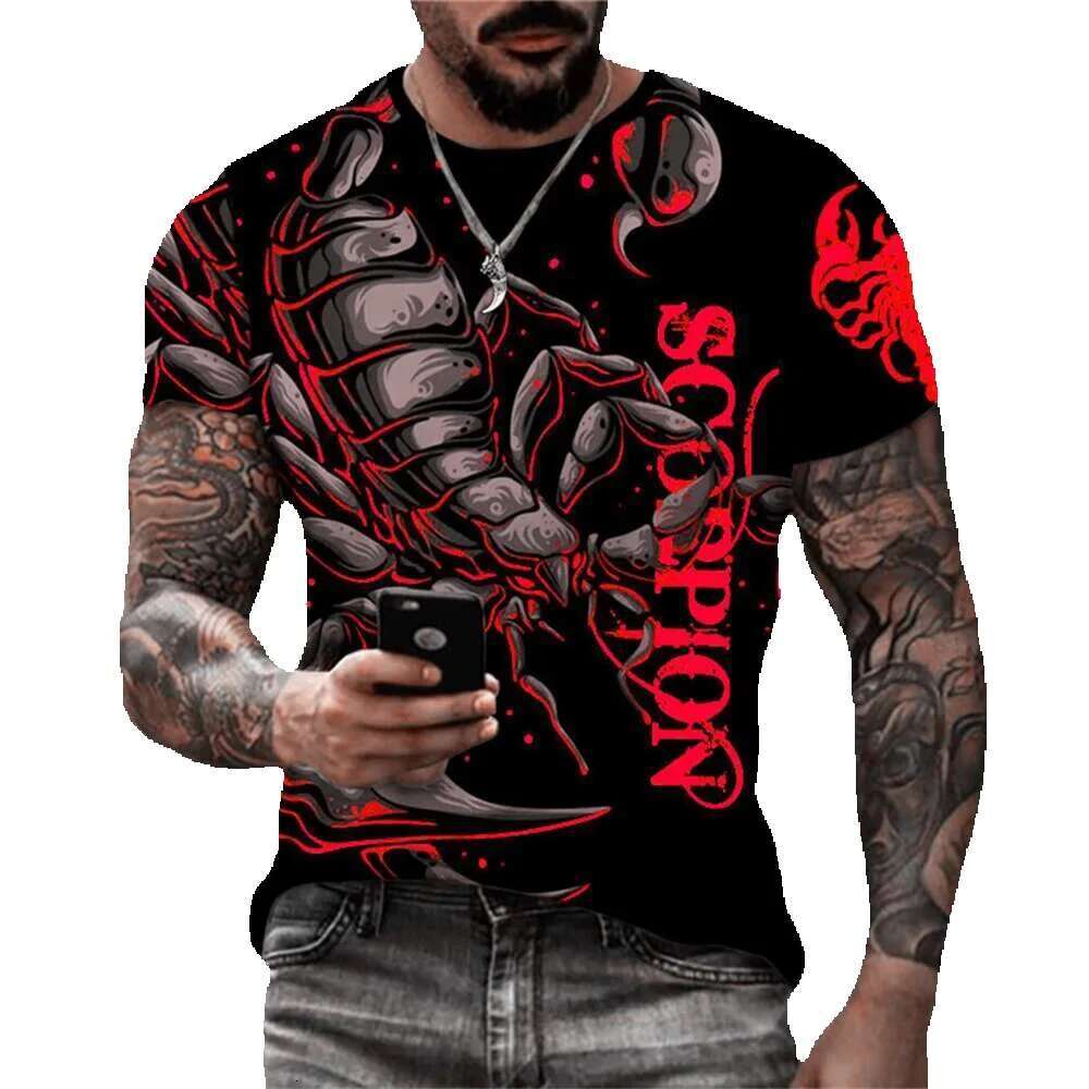 Scorpion pattern fashionable short sleeved round neck street 3D animal printed men's T-shirt 5XL plus size summer casual top