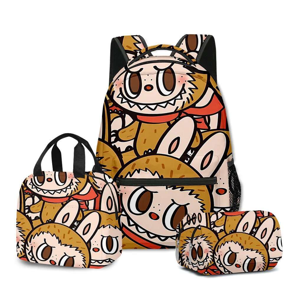 Cartoon Novelty Fashion Cool Labubu 3D Print 3Pcs/Set Student School Bags Laptop Daypack Backpack Lunch Bag Pencil Case