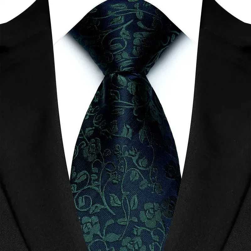 Luxury 8CM Mens Necktie Green Color Stripes Floral Solid Ties For Man Gro Jacquard Woven Neck Tie For Business Wedding Party X250407