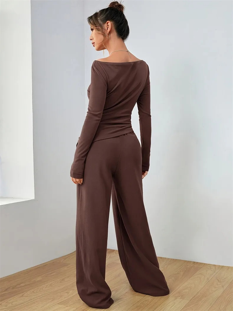 selling relaxed womens wide leg pants twopiece set soft and sticky style covering fashionable irregular patterns 250407