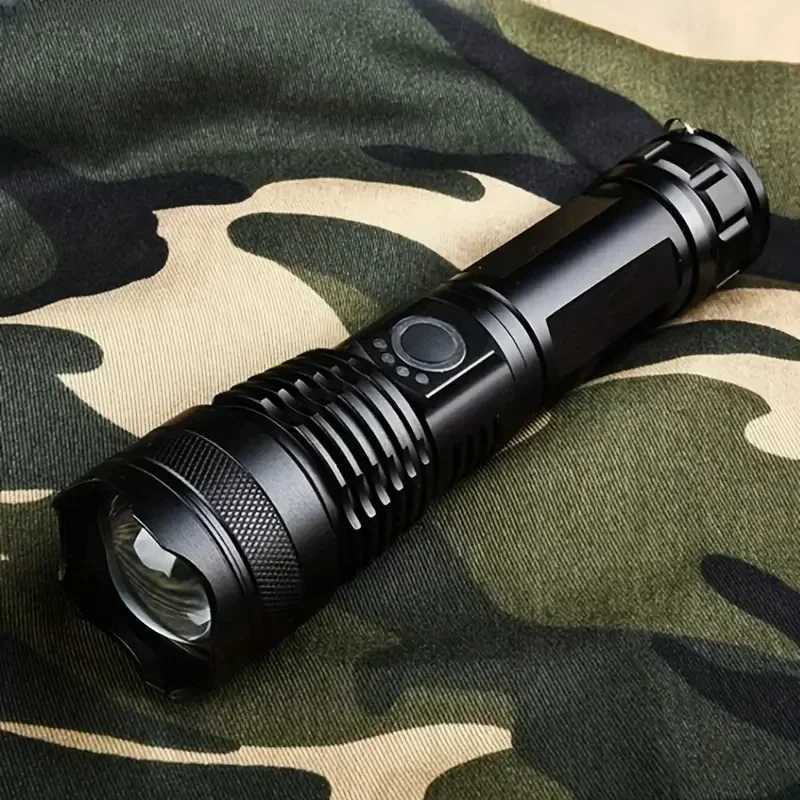 P50 Aluminum Alloy Glare Flashlight 26650/18650 USB Charging Long-Range Outdoor Waterproof Telescopic Zoom Night Fishing LightW251106