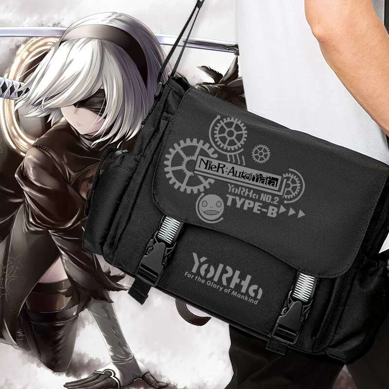 Nier:Automata Anime Oxford Crossbody Messenger Student School Shoulder Black Bags Teenager Casual Travel Outdoor Gift