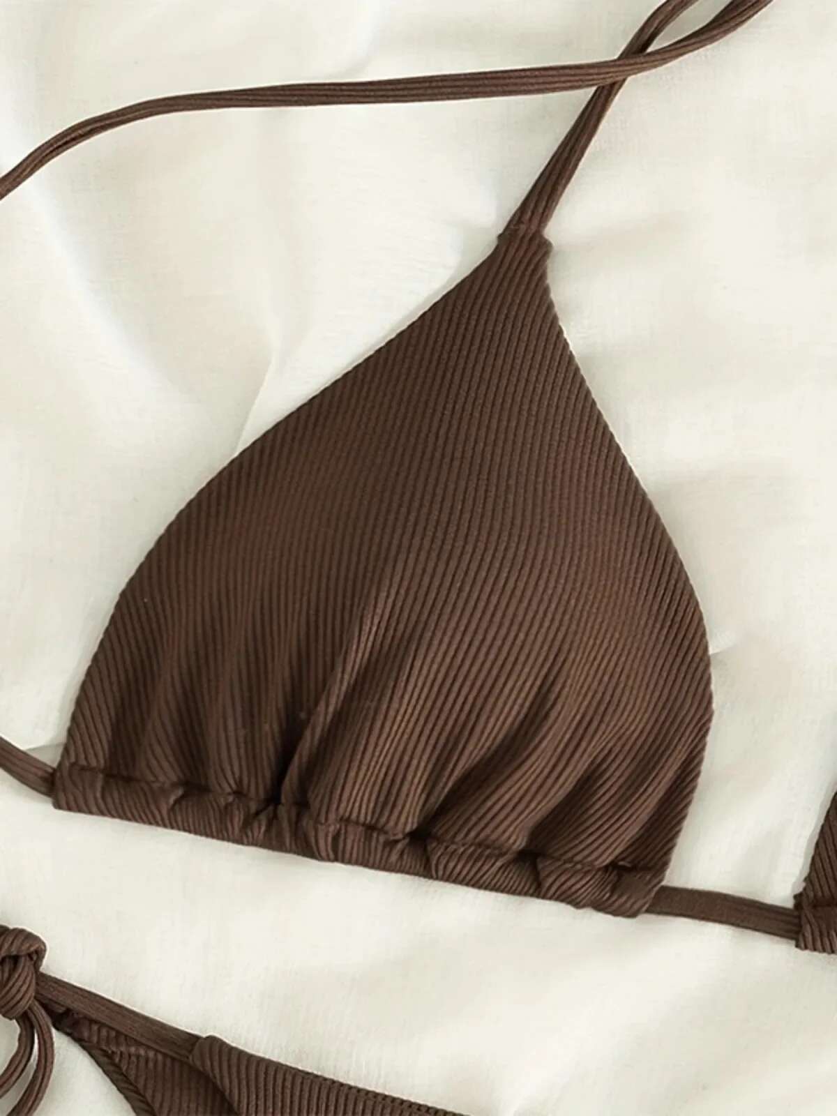 Dongdumaoyi Deep Brown Two Piece Swimsuit For Women Sexy V Neck Suspender Backless Bikini Set Low Waist Thong Beach Swimwear Bathing Suit