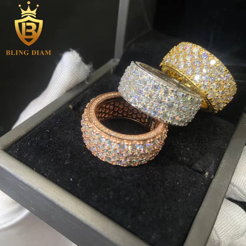 In Stock 925 Sterling Silver Moissanite Rings for Men Iced Out Moissanite Hip Hop Jewelry High Quality Diamond Pass Diamond Test