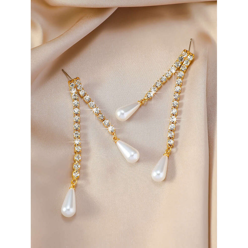 Heart of the Ocean Long Tassel Pearl Water Dia Fairy Style hot Versatile High End Earrings