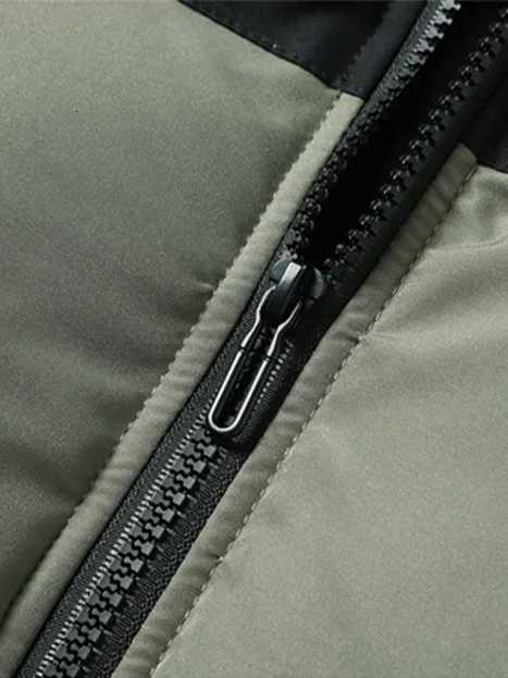 Color - Blocked Army Green Black Down Jacket Water - Resistant Shell Adjustable Cuffs Retro - Inspired Puffer Cold - WeathT251107