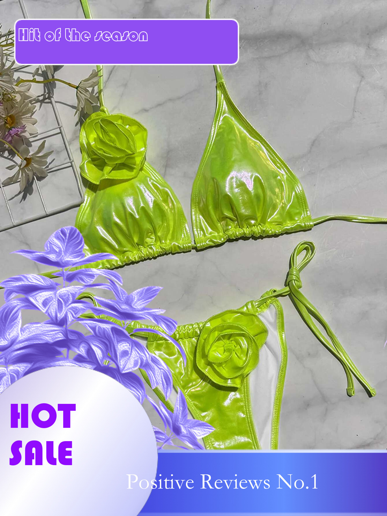 Dongdumaoyi Sexy D Flower Micro Bikini Women White Neon Green Push Up Tie Side Triangle Swimsuit Brazilian Beach Bathing Suit Swimwear