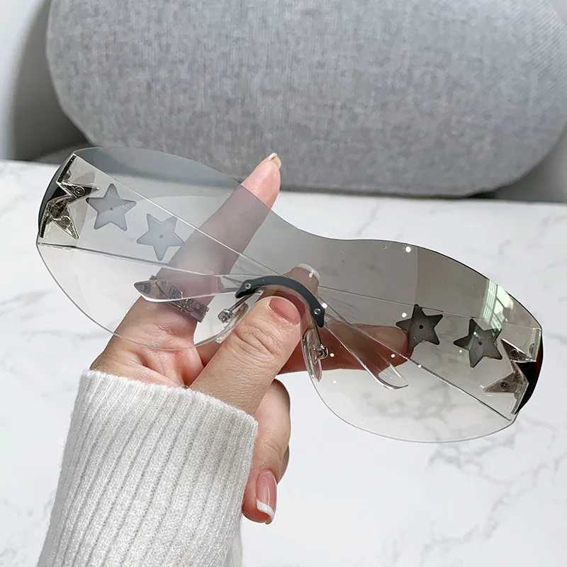 New Womens Fashion Y2K Sunglasses Star Decorative Large Frame Sun Glasses Outdoor Sports Cycling Eyewear UV400 Gafas De SolC250411