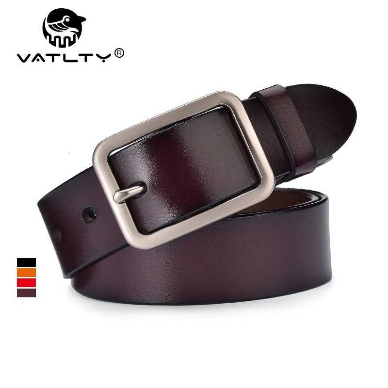 VATLTY 95cm-115cm Womens Leather Belt 33mm Natural Cowhide Alloy Silver Buckle Unisex Brown Belt Fashion Trousers Girdle MaleT251107