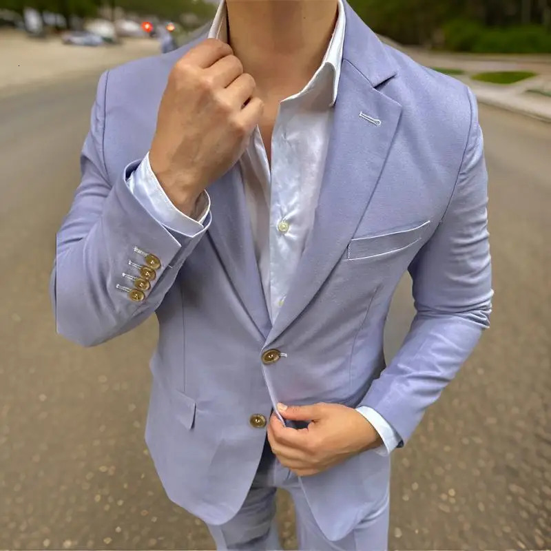 2 pieces of linen mens summer party slimming wedding dress and evening gown custom notch lapel jacket with pants fashion beauty set 250402