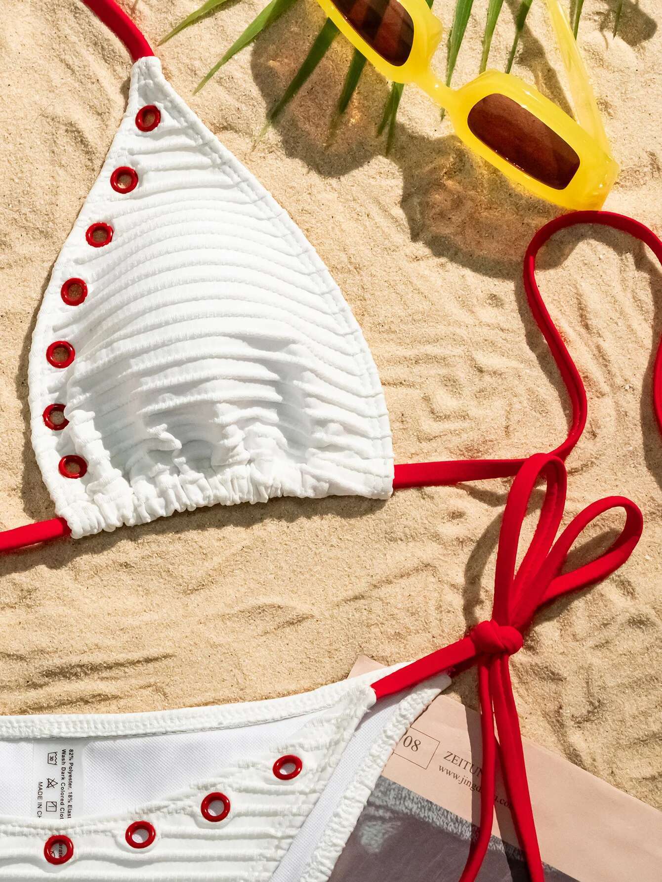 Dongdumaoyi Sexy White Red Contrast Bikinis Sets Women Halter Cross Push Up Tie Side Thong Swimsuit Beach Bathing Suit Micro Swimwear