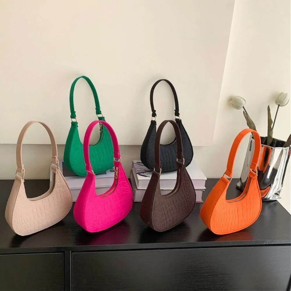 Women Casual Shoulder Felt Stone Pattern Underarm Fashion Exquisite Crescent Saddle Bags Ladies Advanced Armpit Bag