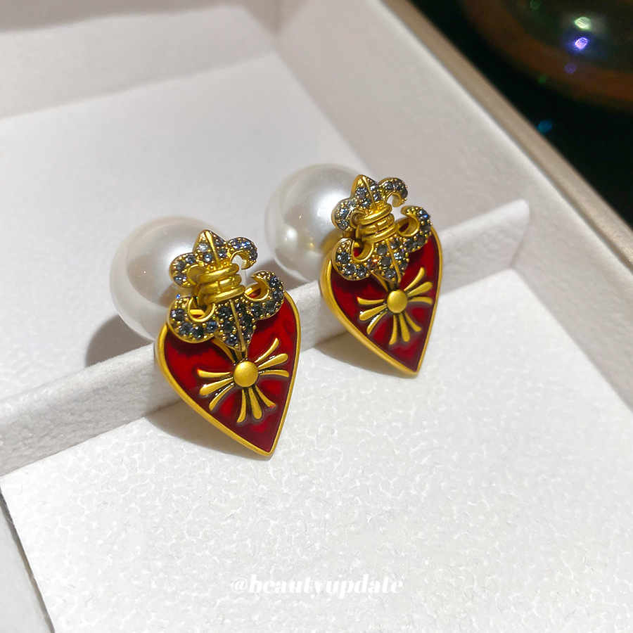 Silver Needle Zircon Cross Heart Pearl Double-Sided European and American Retro Light Luxury High-End Earrings for Women - view 5