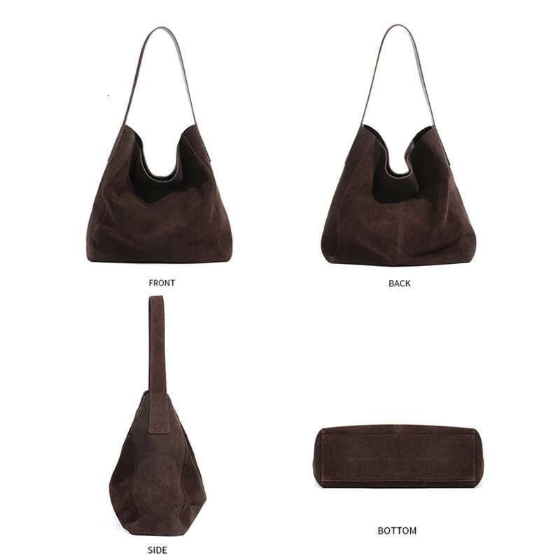 2025 Women's Frosted Leather Tote Large Capacity Soft Suede Bucket Handbag Lady Minimalist Underarm Hobo Shoulder Bag