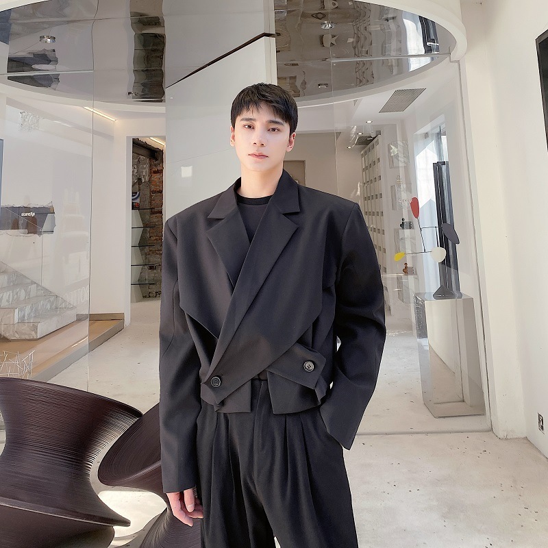 Fashion Well Fitting Tops Men Deconstruct Metal Buckle Suit Coat Casual Streetwear Cropped Long Sleeved Blazers 2025 250619