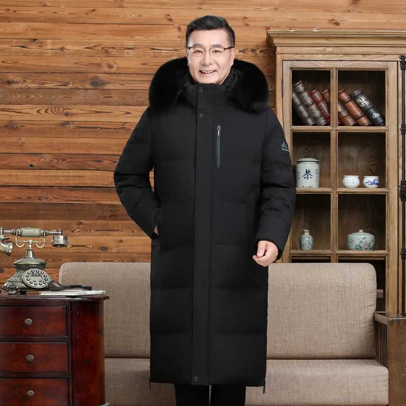 Canada Fashion Winter Jacket Man Down Coats Parka Thick Men White Down Jackets Fur Collar Hooded Extra Long Padding HWY291 K251106