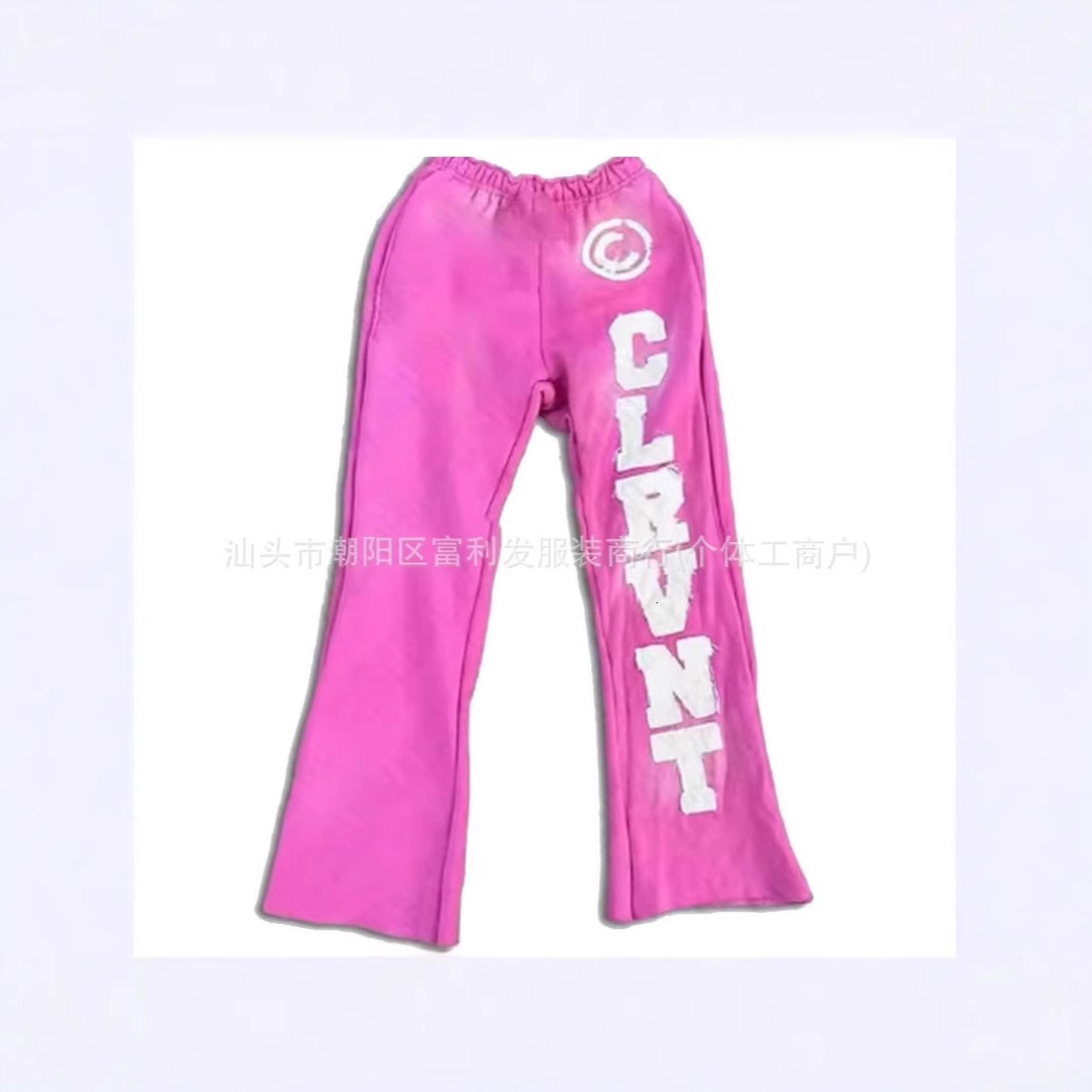 Pink Double Layer Sweatpants Y2K Mens Womens Gothic Hip Hop Letter Patch Retro Baggy Pants Casual Elastic Waist Jogging Pants 250304