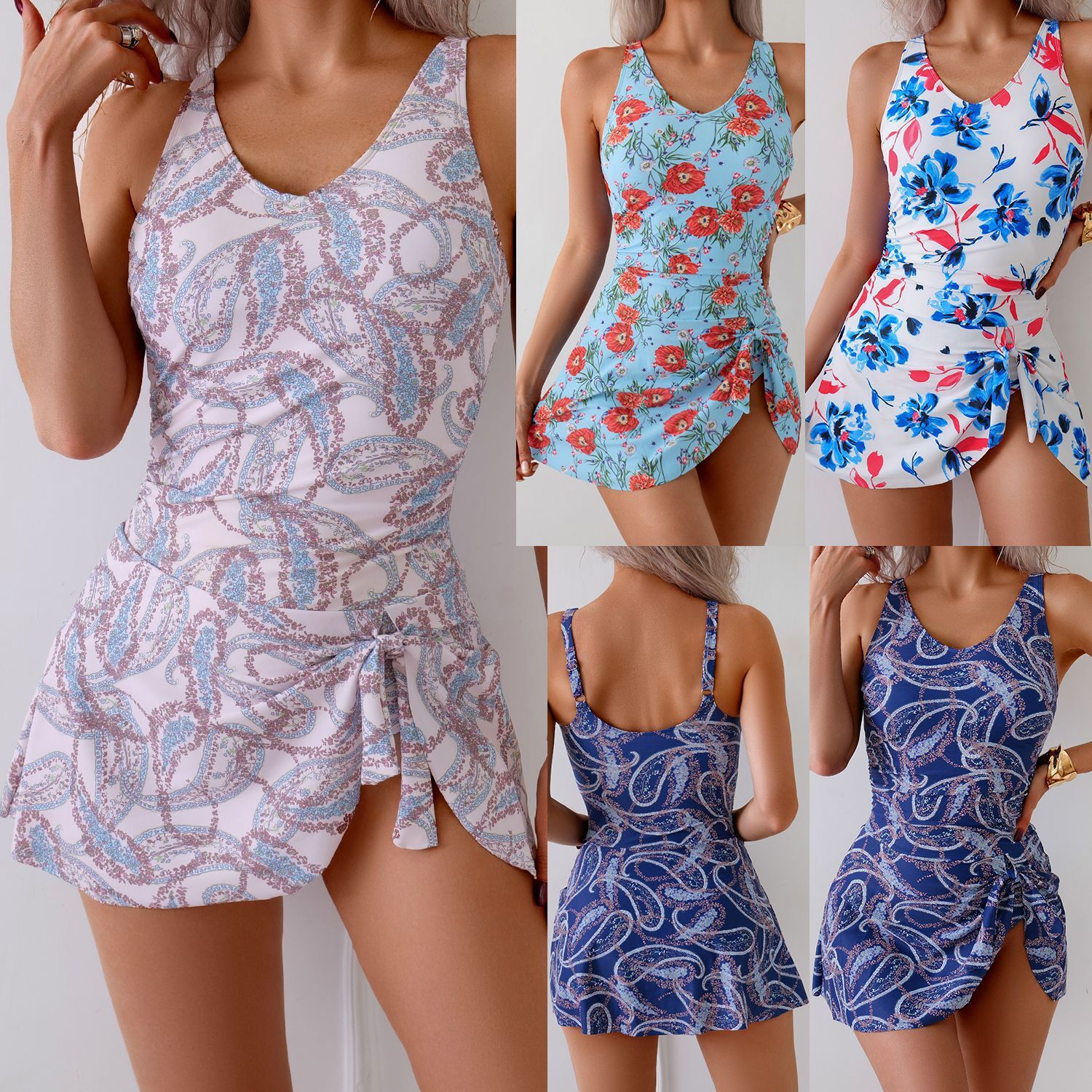 2025 new digital printed shoulder strap bikini skirt style one-piece swimsuit for women