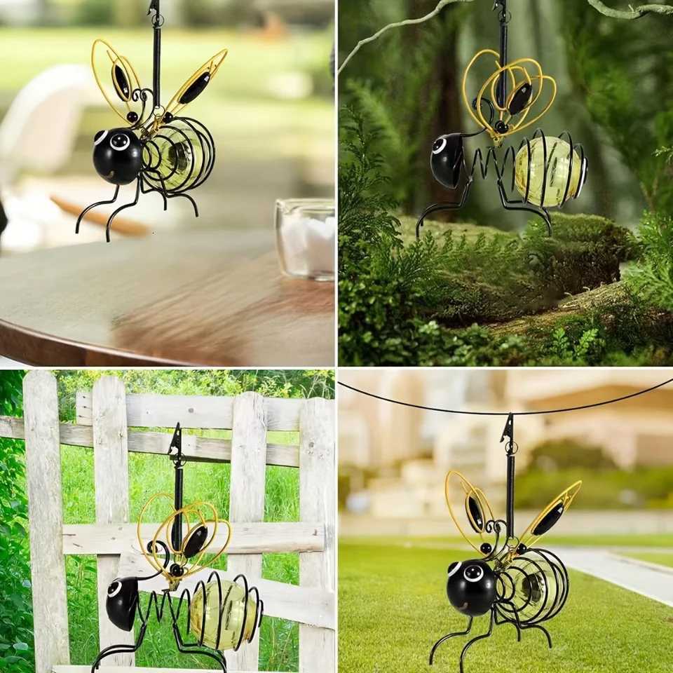 Solar Iron Bee Statue With LED Fairy Lights Outdoor Waterproof Hanging Tree Ornaments For Fence Yard Courtyard Garden Art Decor W251107