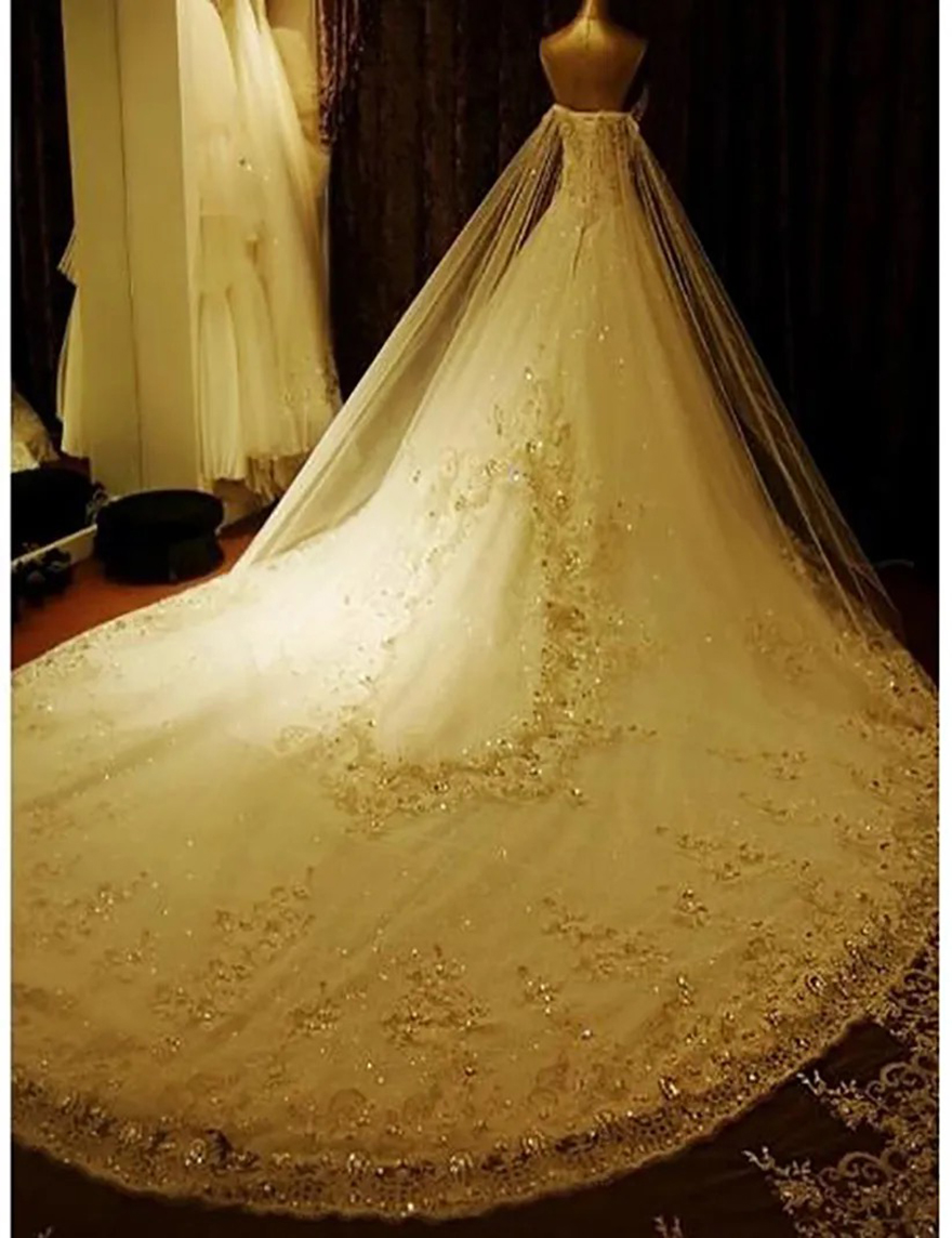 Luxurious Wedding Cathedral veil Length Bridal Veils Lace Edge Appliqued Sequined Long Customized With Church Head Covering Scarf