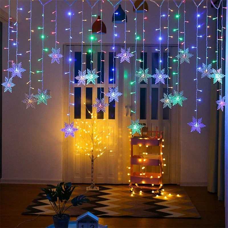 Christmas Snowflakes String Lights Flashing Fairy Curtain Garland Outdoor For Holiday Party New Year 2025 Decoration W251107