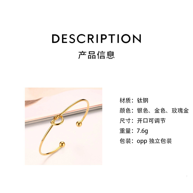 Top selg 2mm fine stainless steel knot with heart-shaped opening bracelet